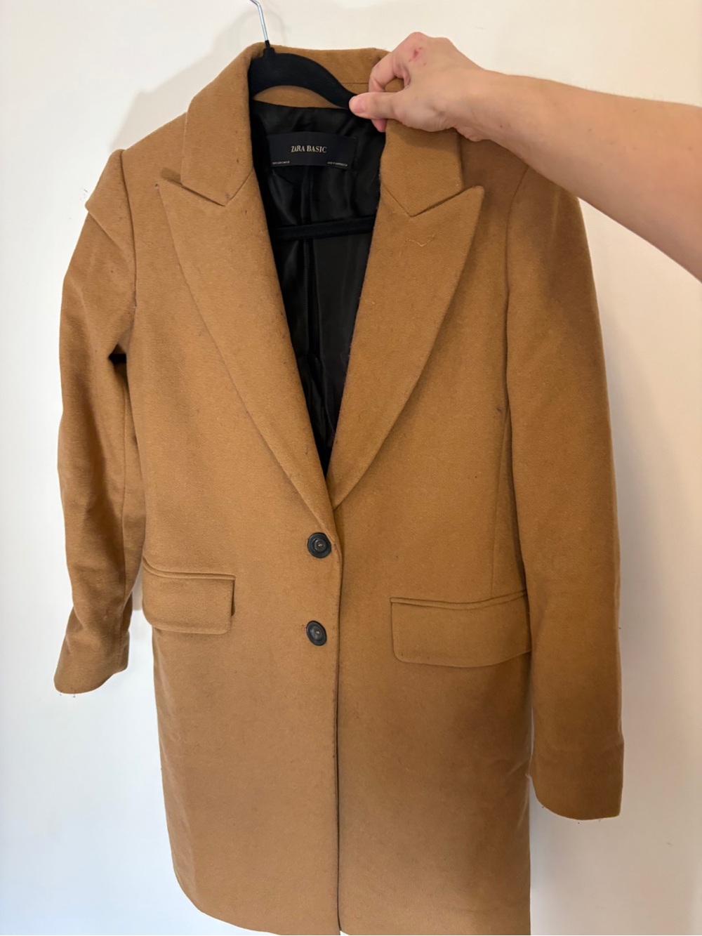 Zara Camel Single-Button Tailored Wool Coat